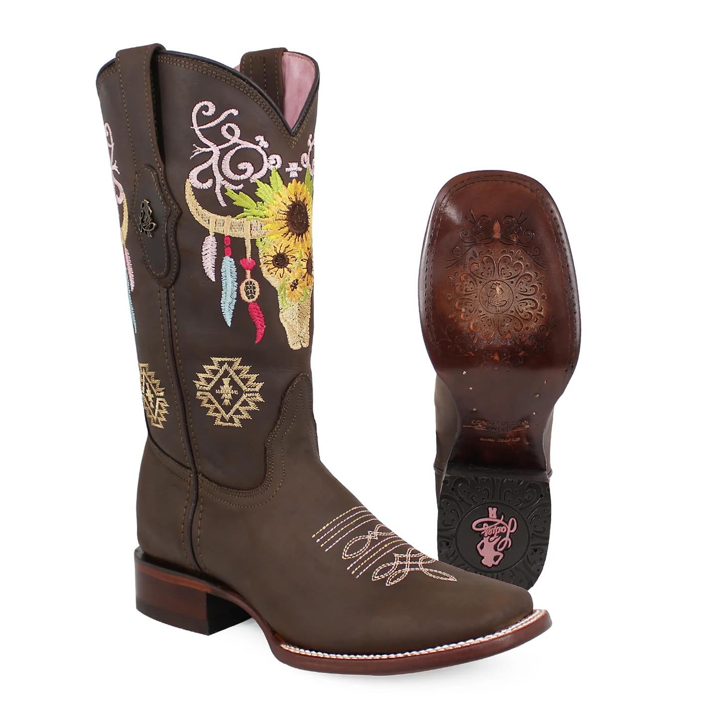 Bota vaquera para dama de piel modelo Altanera Choco