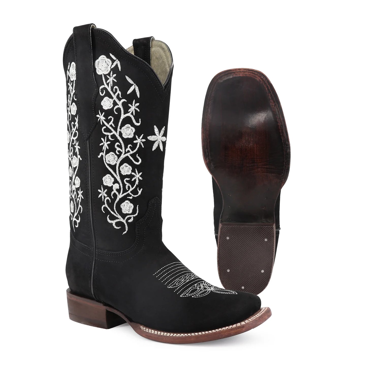 Oferta Bota vaquera para dama de piel modelo coqueta negro