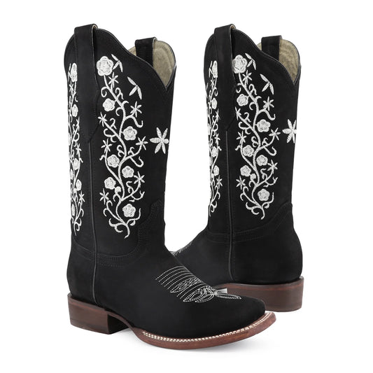 Oferta Bota vaquera para dama de piel modelo coqueta negro